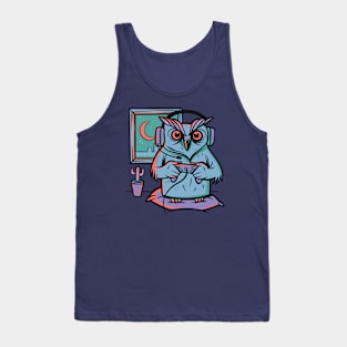 Night Owl Funny Gamer Cartoon // Late Night Gaming Tank Top